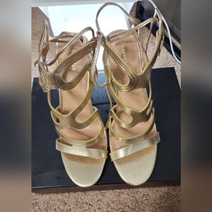 Express Metallic Gold Strappy Heels